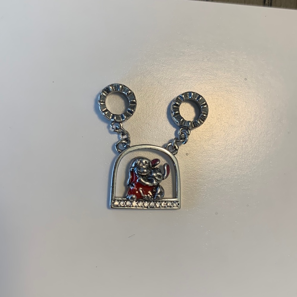 Lilo and Stitch sitting hugging charm with two loops